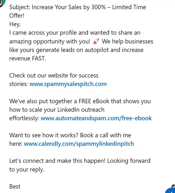 mensaje spam de linkedin